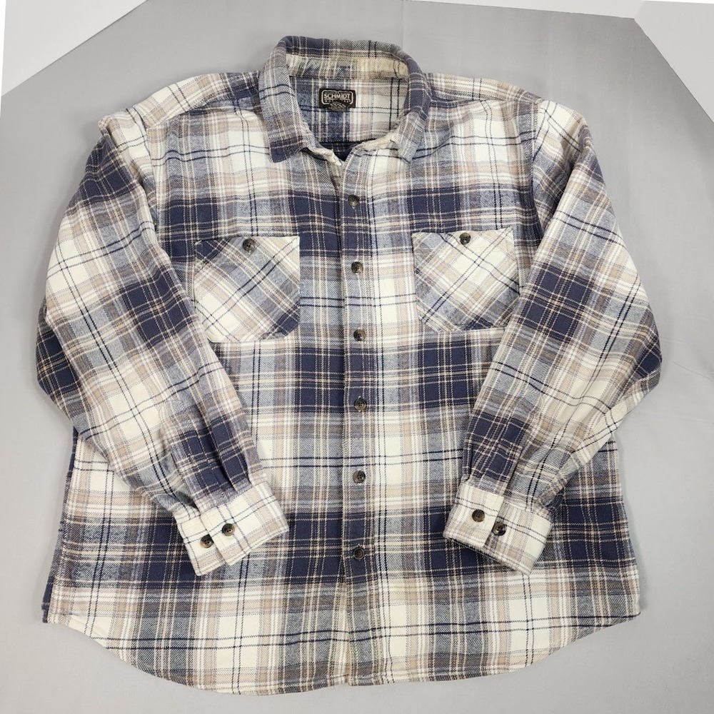 Schmidt‎ Workwear Flannel Shirt Mens XL Blue Plaid Good Long Sleeve Cotton 0008